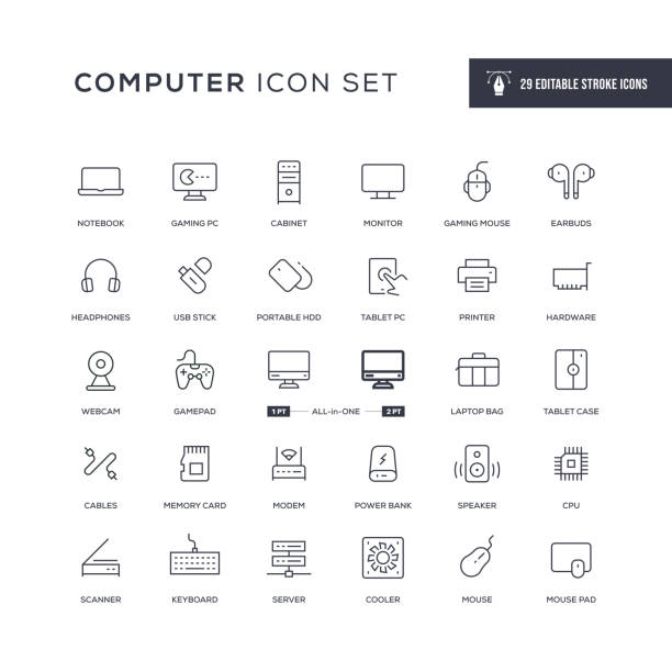 computer editierbare strichliniensymbole - modem stock-grafiken, -clipart, -cartoons und -symbole