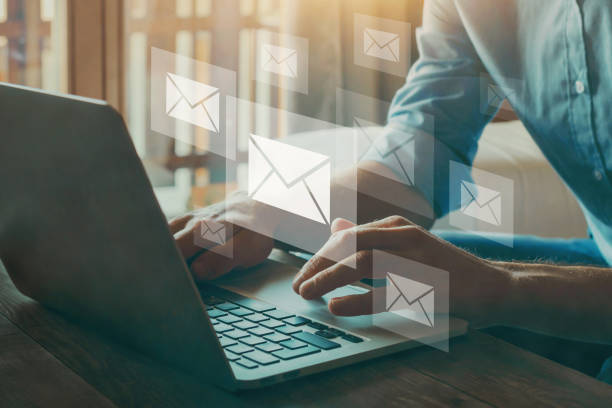 email marketing concept email marketing concept, company sending many e-mails or digital newsletter to customers e mail stock pictures, royalty-free photos & images