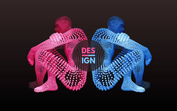 istock Two men are sitting turned their backs to each other on the floor with bad mood. 3d vector illustration. 1282802654