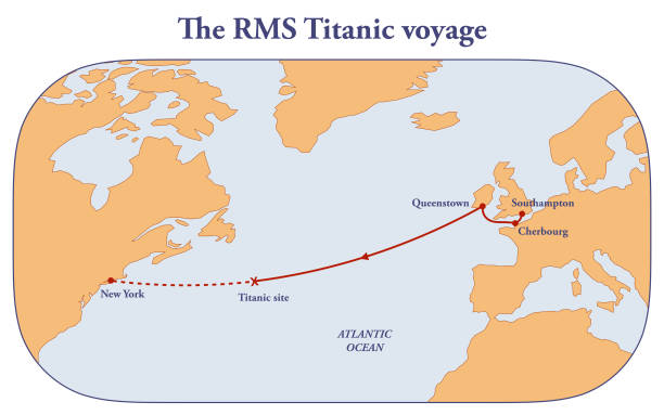 ilustraciones, imágenes clip art, dibujos animados e iconos de stock de el viaje del rms titanic - maiden