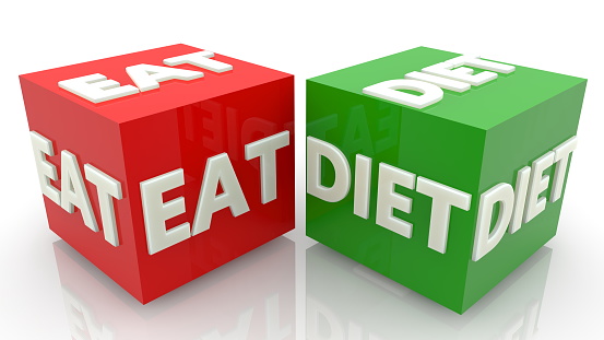 Cubes with eat and diet concept