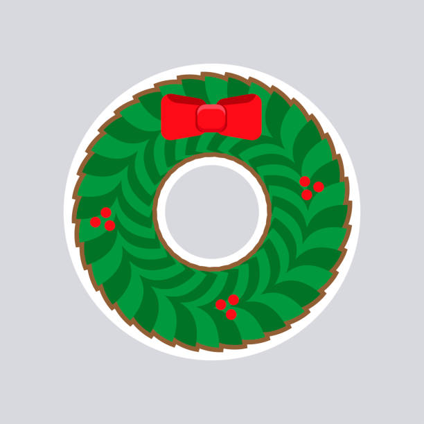 赤い果実と弓とヒイラギで作られたクリスマスリース。分離されたベクターの図。 - christmas holly frame ivy点のイラスト素材／クリップアート素材／マンガ素材／アイコン素材