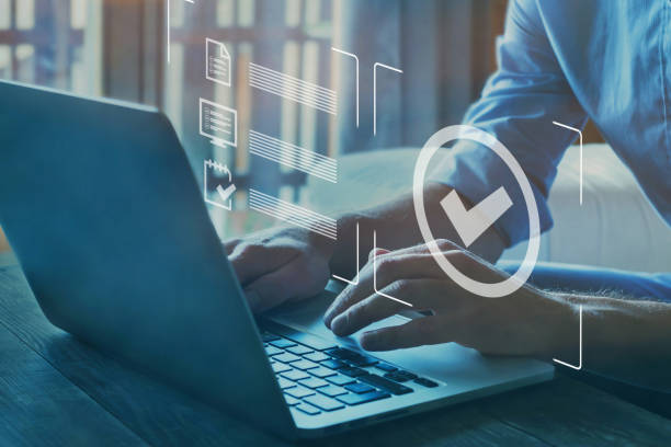 Quality control certification, checked guarantee of standard Quality control certification, checked guarantee of standard of company product. Concept on virtual screen. blue business stock pictures, royalty-free photos & images