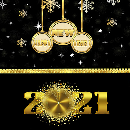 Golden New Year 2021 on black background.
