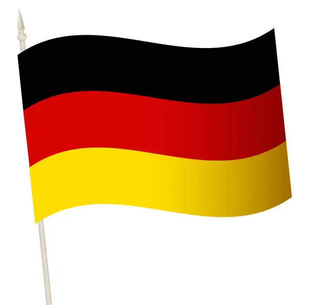 Vector illustration of Vector Waving flag on a flagpole. The national flag of Germany.