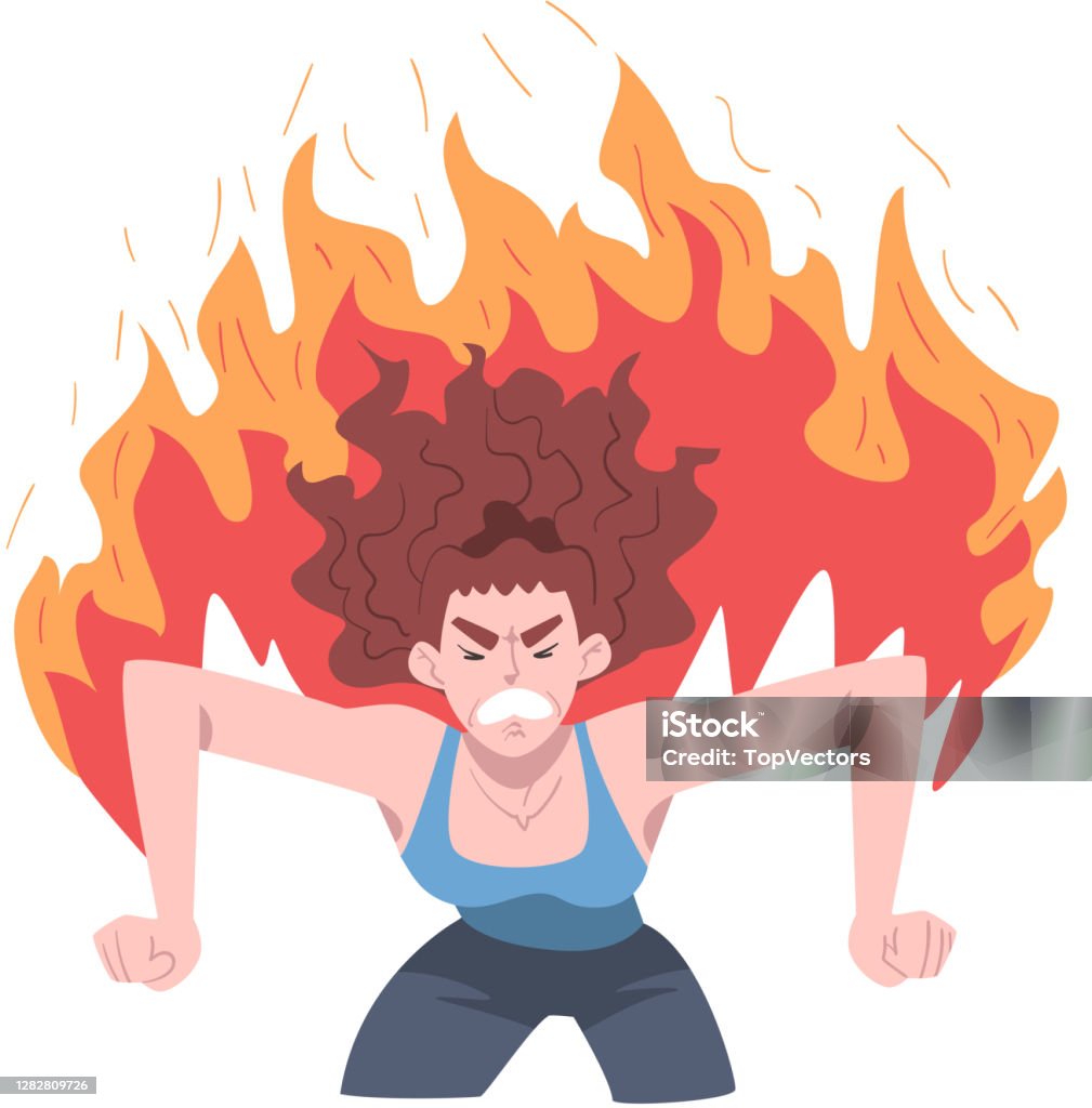 Furious Burning Woman Stress Burnout Emotional Problems Concept ...