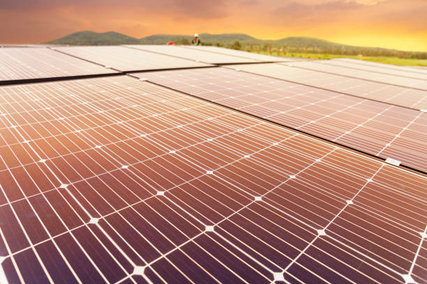 istock Solar panels reflect the sunlight in the morning. 1282809836