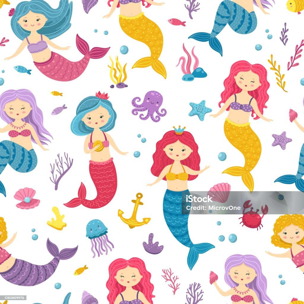 Mermaid Pattern Printable Underwater Mermaids Background Cute ...
