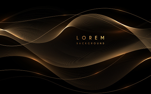 Gold wave lines on black background in vector