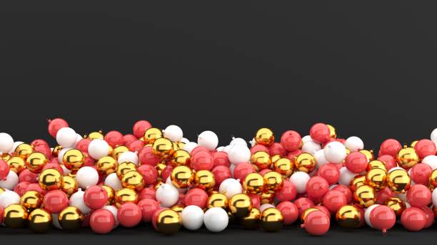 istock Golden , white ,Red Christmas Ornament Decor fall on black background. 3D Rendering. Christmas Minimal Concept Idea. 1282814953