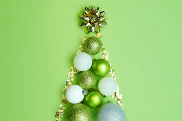 flat lay with christmas balls and christmass tree