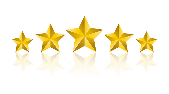 Five golden rating star vector illustration on white background