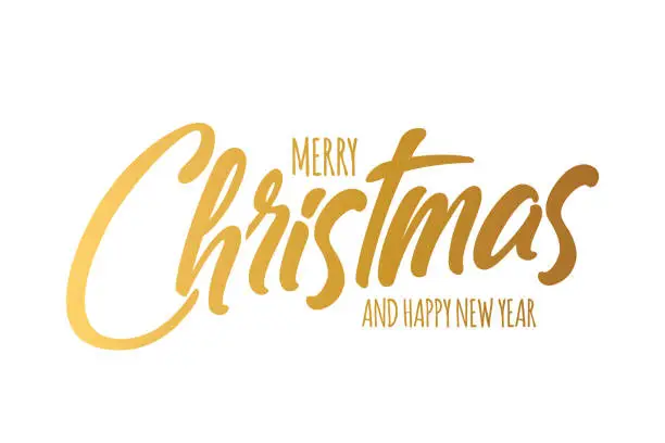 Vector illustration of Merry Christmas and Happy New Year lettering. Seasonal greeting card template. stock illustration
