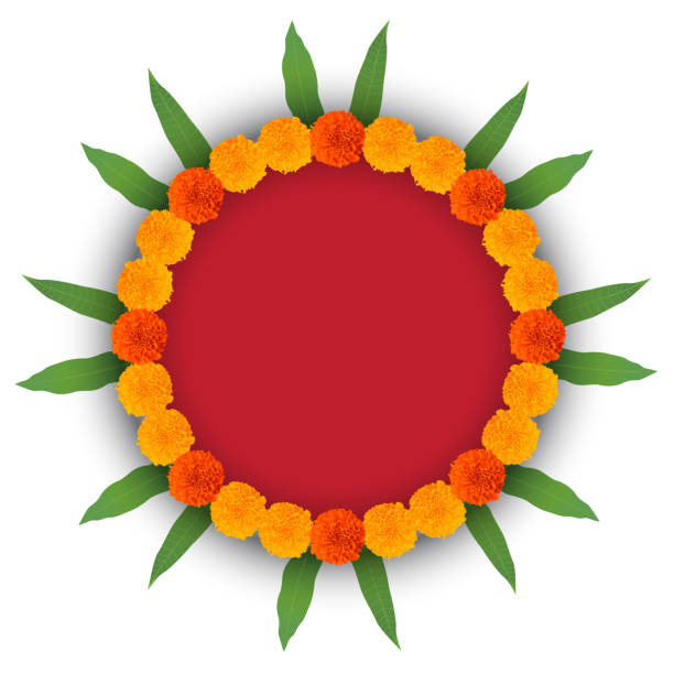 festival dekoration element mit ringelblume blume und mangoblatt - dashahara stock-grafiken, -clipart, -cartoons und -symbole