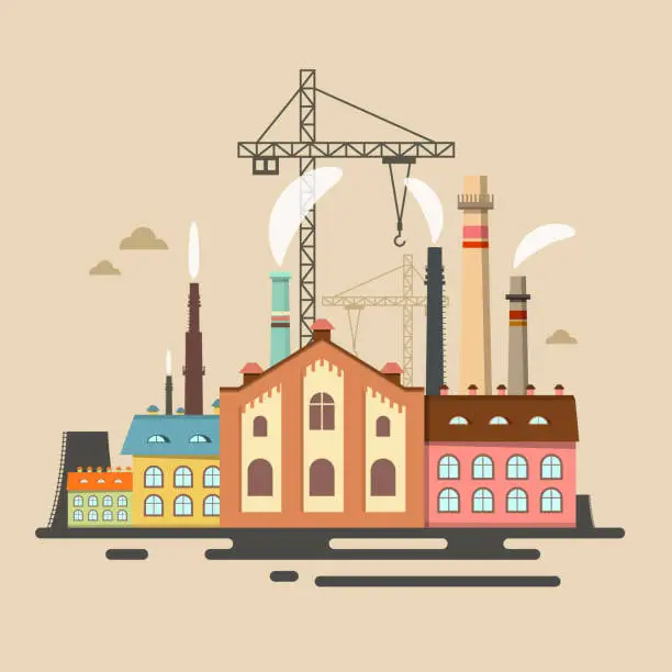 Vector illustration of Old Factory with Stacks