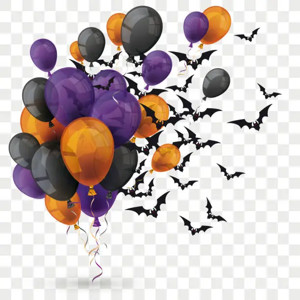 Vector illustration of Halloween Balloons Grape Bats Transparent