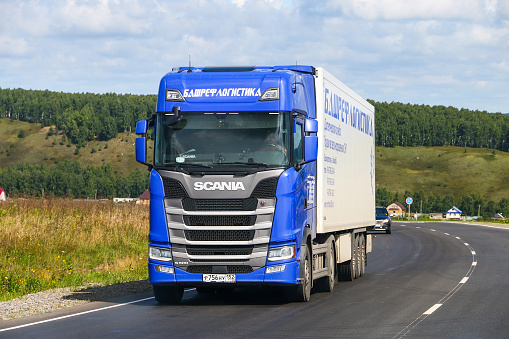 Redbourn, UK - March 11, 2023: Tesco lorry traveling on the British motorway M1