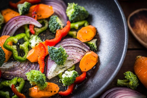Cooking vegan food on a frying pan