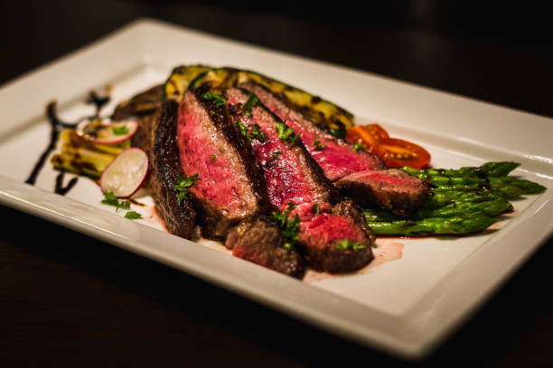 istock Japanese wagyu grade a5 seared medium rare and served with grilled vegetables 1282830914