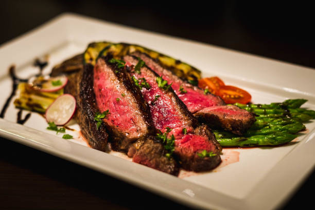 istock Japanese wagyu grade a5 seared medium rare and served with grilled vegetables 1282831835