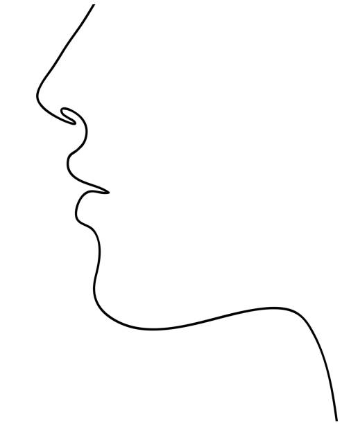 ilustrações, clipart, desenhos animados e ícones de perfil feminino desenho contínuo de arte de linha. silhueta de contorno elegante da parte inferior do rosto da mulher. ilustração vetorial - face lift illustrations