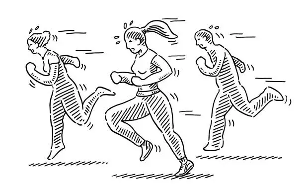 Vector illustration of Group Of People Jogging Drawing