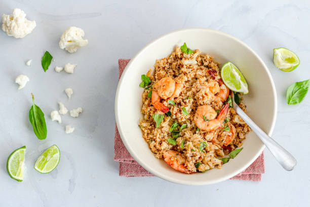 istock Shrimp and Cauliflower Fried Rice with Lemon and Basil 1282837262