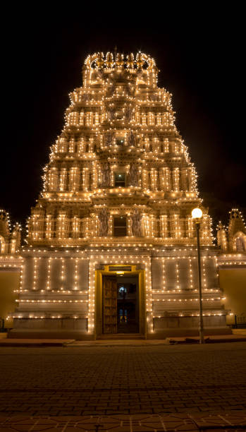 an hindu shiva temple inside ambavilas palace decked up with lights for the national dussehra festival at mysuru in karnataka/india. - decked imagens e fotografias de stock