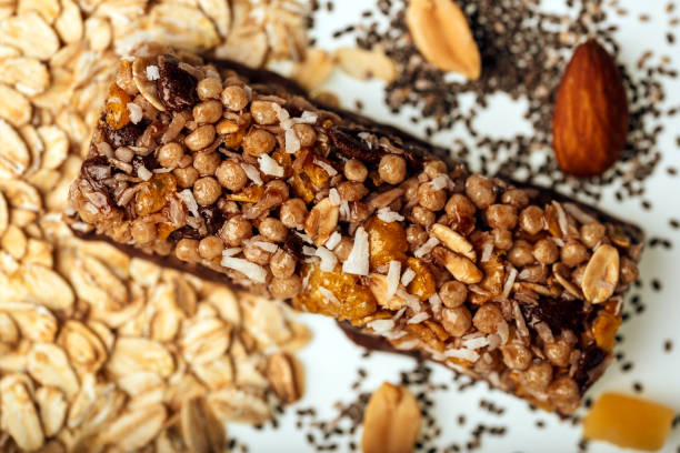 istock Top view of chocolate and cereal bar 1282841574