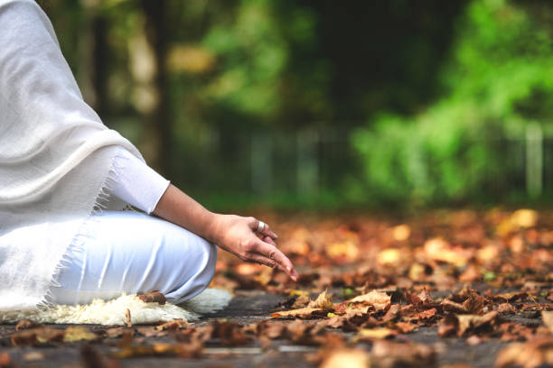 istock Yoga position during a session in the autumn nature 1282844384
