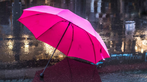 istock Pink canvas Umbrella after the rain 1282845588