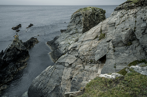 The rocky coast in the north of Yell in the Shetland Islands near Breckon Sands.