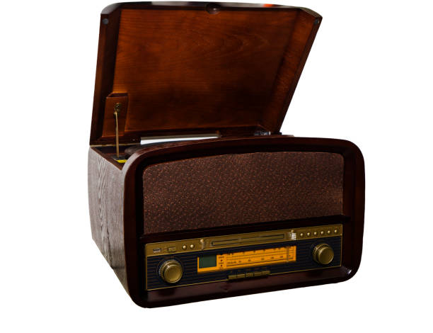 istock Old, vintage fashioned player. Open radiogramophone. Isolated on white background 1282854921