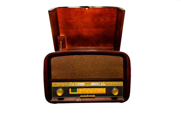istock Old, vintage fashioned player. Open radiogramophone. Isolated on white background 1282854925