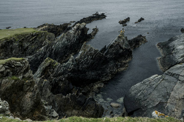 The rocky coast in the north of Yell in the Shetland Islands near Breckon Sands.