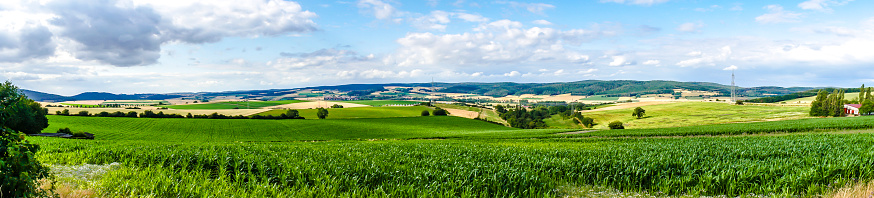 Panorama meadows with beautiful sky in summertime in germany