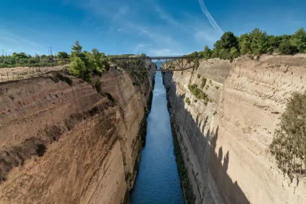 Photo of The stunning Corinth Canal connecting the Gulf of Corinth in the Ionian Sea with the Saronic Gulf in the Aegean Sea.