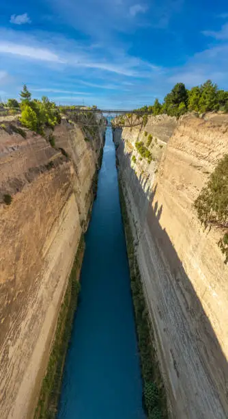 Photo of The stunning Corinth Canal connecting the Gulf of Corinth in the Ionian Sea with the Saronic Gulf in the Aegean Sea.