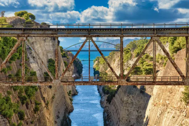 Photo of The stunning Corinth Canal connecting the Gulf of Corinth in the Ionian Sea with the Saronic Gulf in the Aegean Sea.