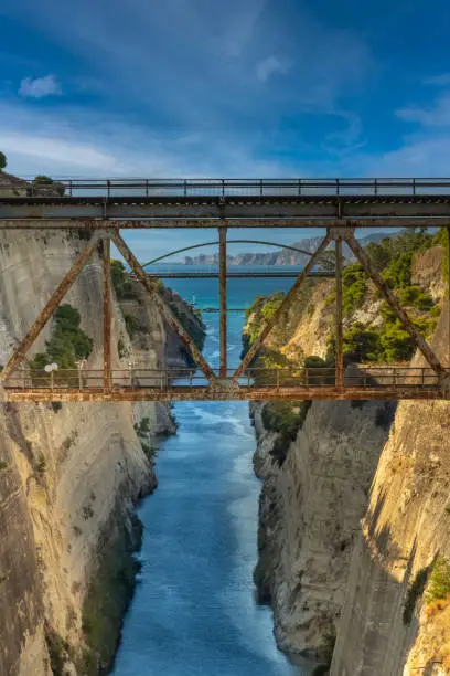 Photo of The stunning Corinth Canal connecting the Gulf of Corinth in the Ionian Sea with the Saronic Gulf in the Aegean Sea.