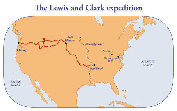 The route of Lewis and Clark expedition vector art illustration