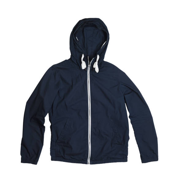 istock Jacket isolated on white background.Mens blue jacket in a hood isolated on a white background. Windbreaker jacket. Casual style. 1282860771