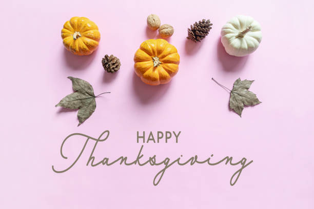 istock Happy Thanksgiving Day with pumpkin, maple leaf and nut 1282861395