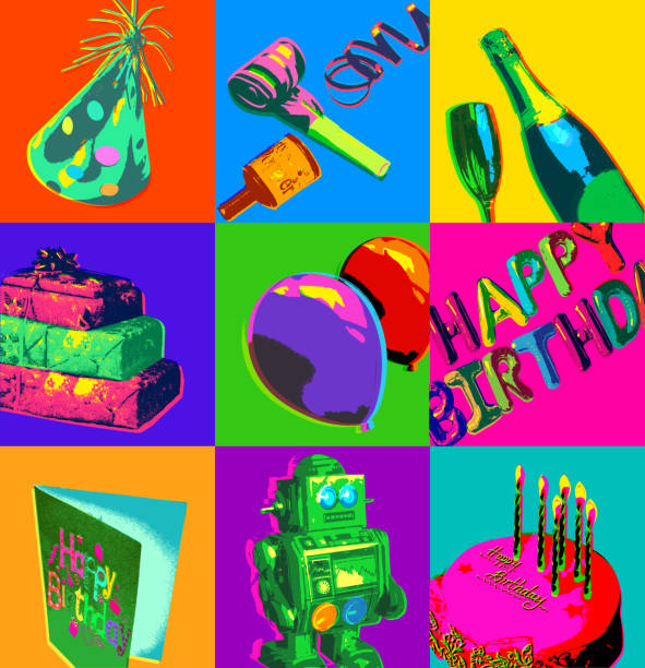 иконки дня рождения - streamer congratulating party popper birthday stock illustrations