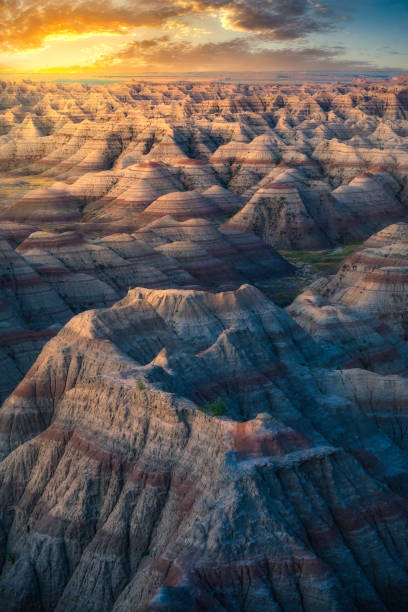 Rock Formations in the South Dakota Badlands Stunning multicolored rock formations in Badlands National Park badlands stock pictures, royalty-free photos & images