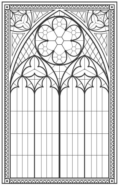 винтажный готический фон с рисунком контура арки - gothic style castle church arch stock illustrations