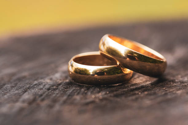 istock gold rings above the wooden trunk 1282866797