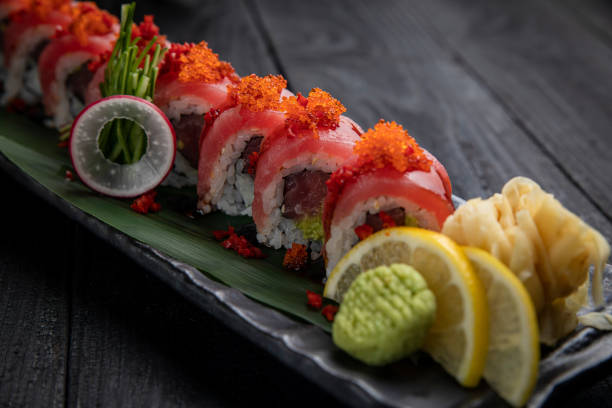 istock Japanese traditional rolls with tuna, caviar 1282876393