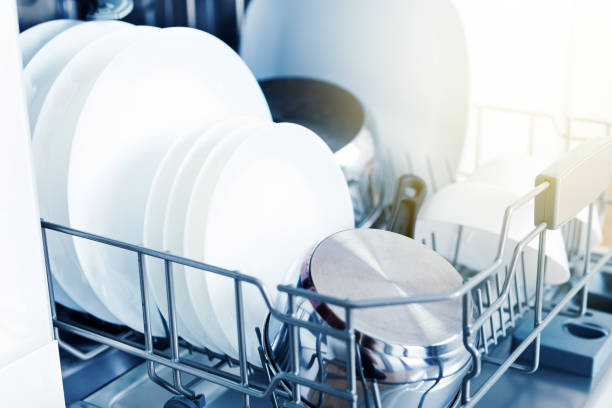 istock Home appliance dishwashing machine in kitchen interior, no people 1282876545