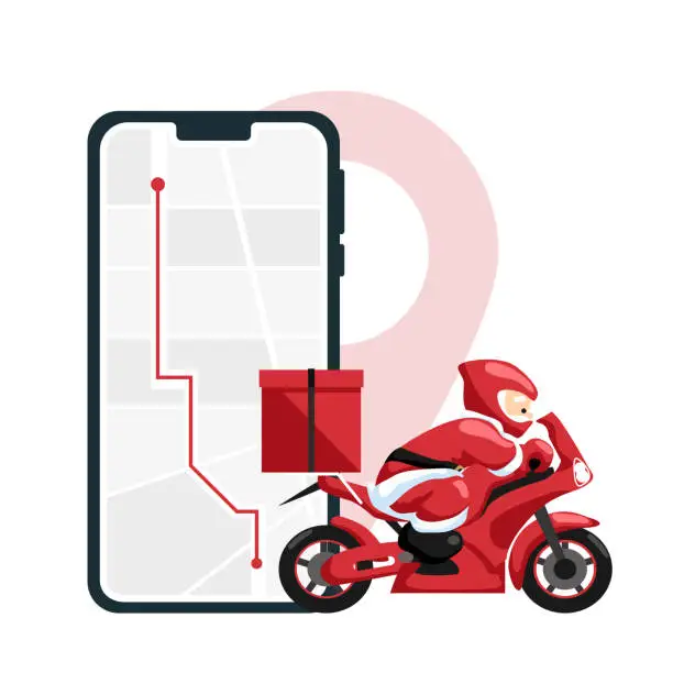 Vector illustration of Design of santa claus making delivery on motorcycle